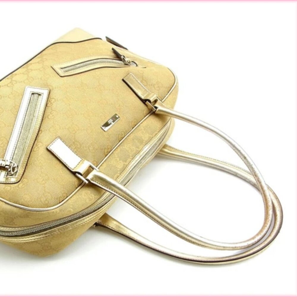 SALE! Vintage Gucci Princy GG Logo Gold Bowler Boston Bag Satchel Canvas Leather - Picture 14 of 16